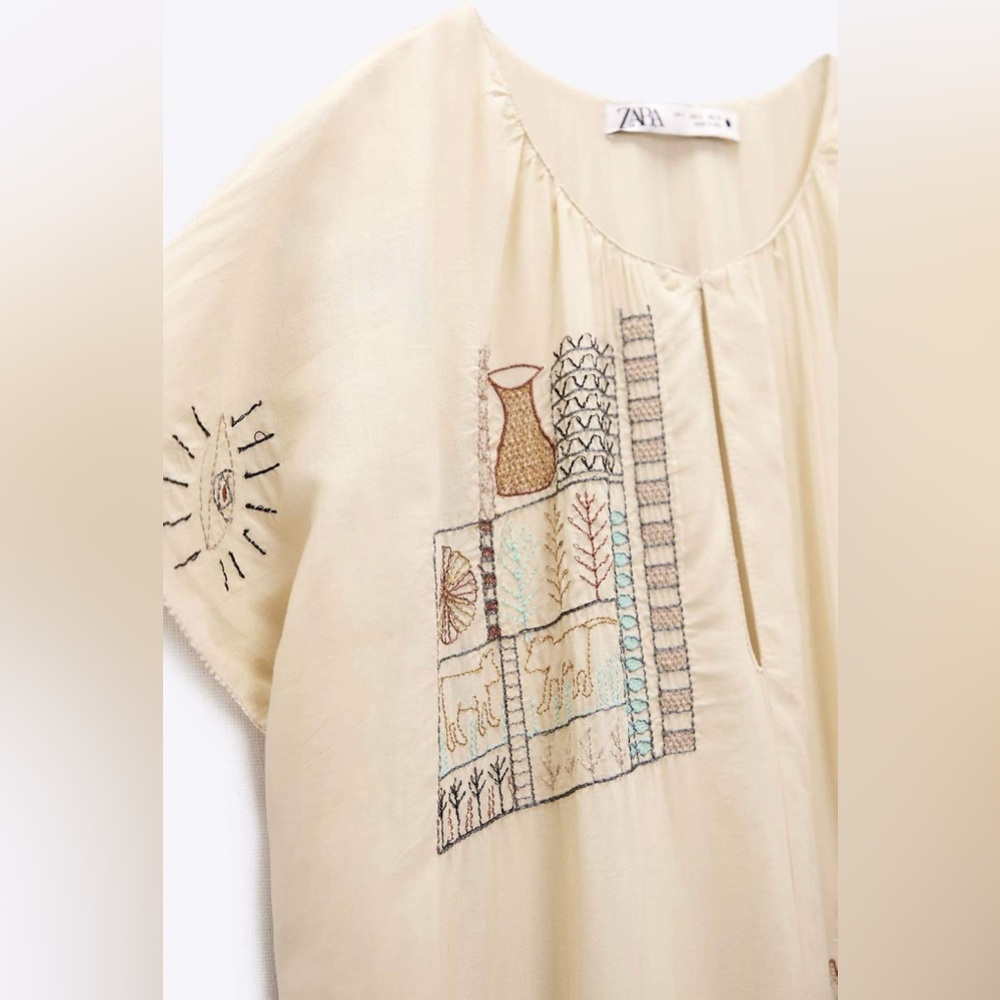 Zara Limited Edition Embroidered Dress Vanilla Color - Picture 11 of 13
